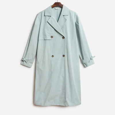 

Хан кружевными отворотами кружева Тренч свободный двубортный длинное пальто