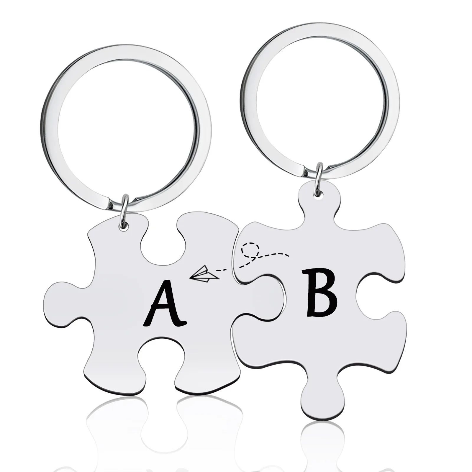 

2Pcs Lover Couple DIY KeyChain I Love you Puzzle Piece Hearts Stainless Steel Custom Keychain Boyfriend Husband Valentines Day