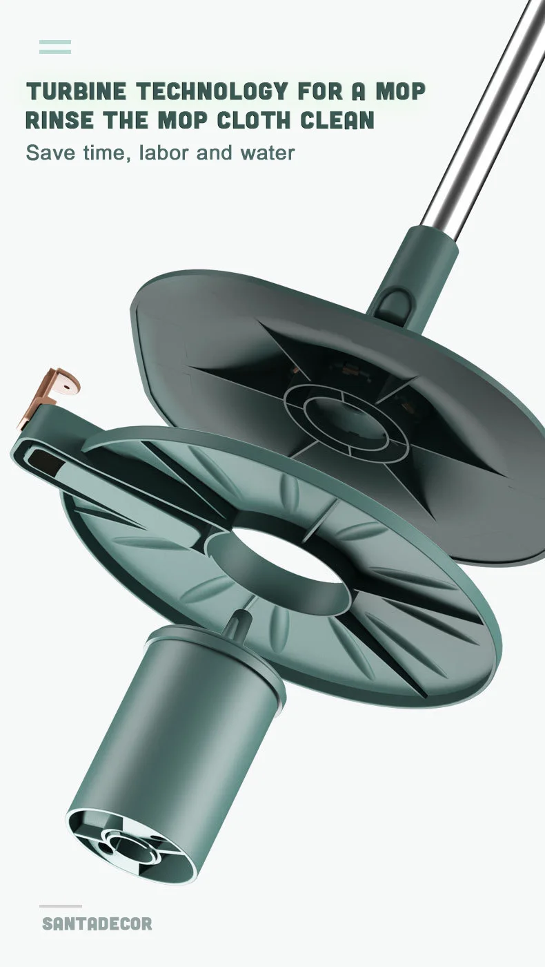 Регулируемая темно-зеленая швабра с вращением на 360 ° для мытья пола влажной и