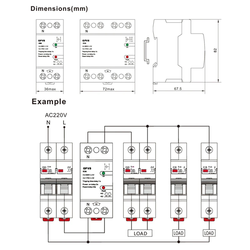 Din-рейка автоматическая защита под напряжением 220 В переменного тока однофазный и
