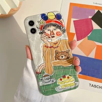 art lonely woman girl soft silicone clear phone case for iphone xr xsmax x 8 7 plus 12 mini 11 pro max cartoon cake coffee capa
