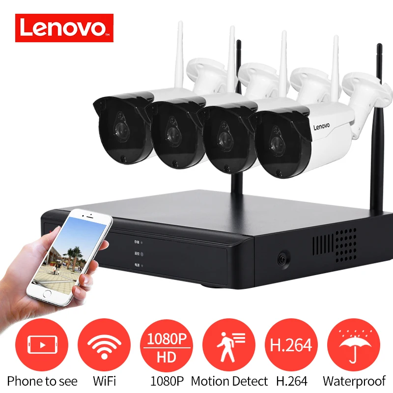 

LENOVO 4CH Array HD Home WiFi Wireless Security Camera System DVR Kit 1080P CCTV WIFI Outdoor Full HD NVR Surveillance Kit Rated