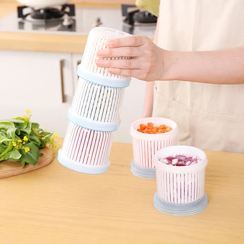 

1PC Kitchen Tools Chopped Green Onion Container Portable Fruit Storage Box Kitchen Drain Ginger Garlic Storage Organizer