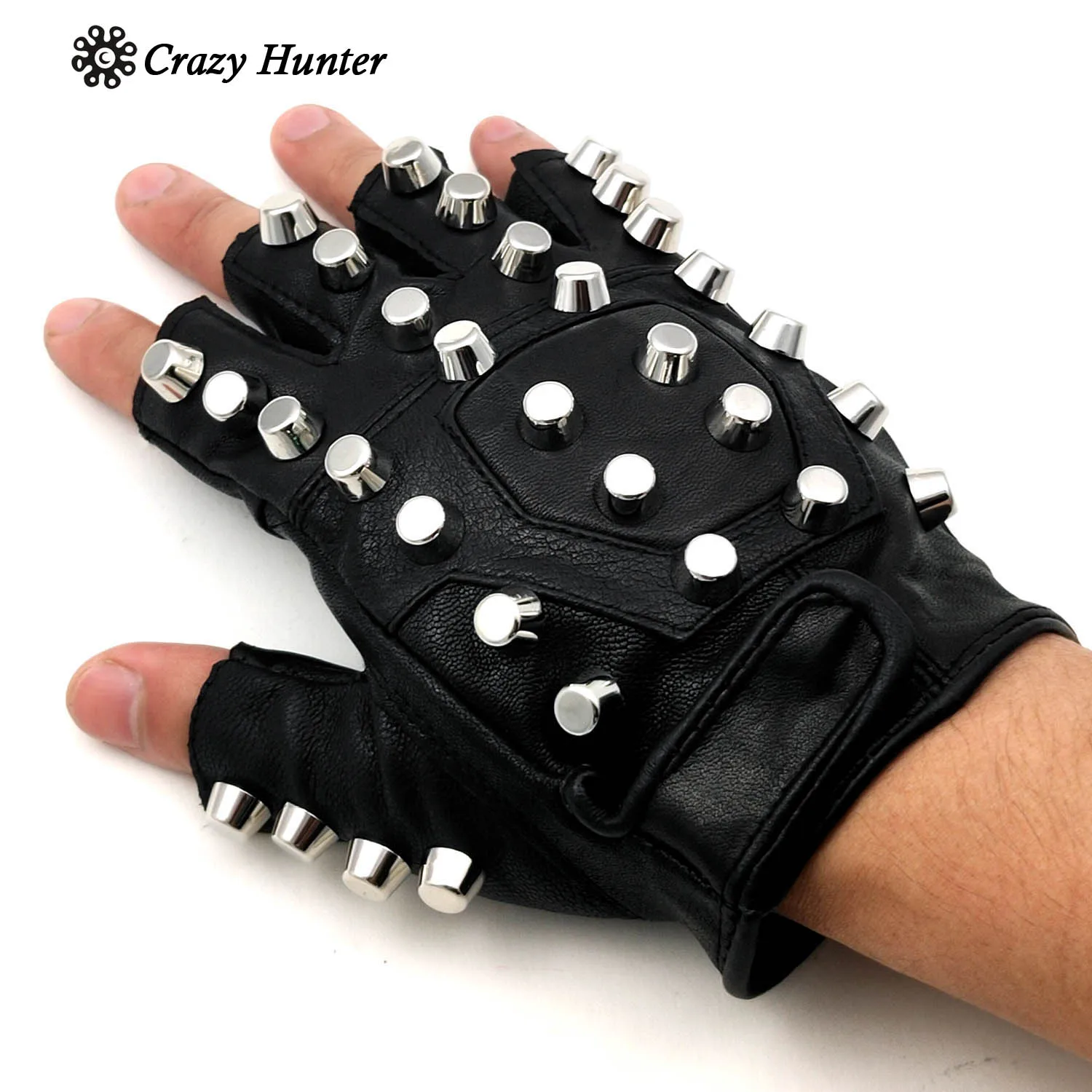 Стильные кожаные перчатки без пальцев с заклепками для ежа мужские байкерские