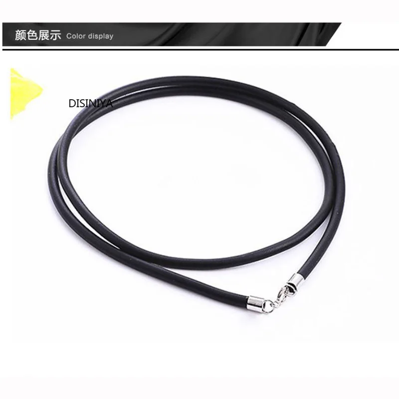 Черный кожаный шнурок из резины колье чокер стерлингового серебра 925 пробы с