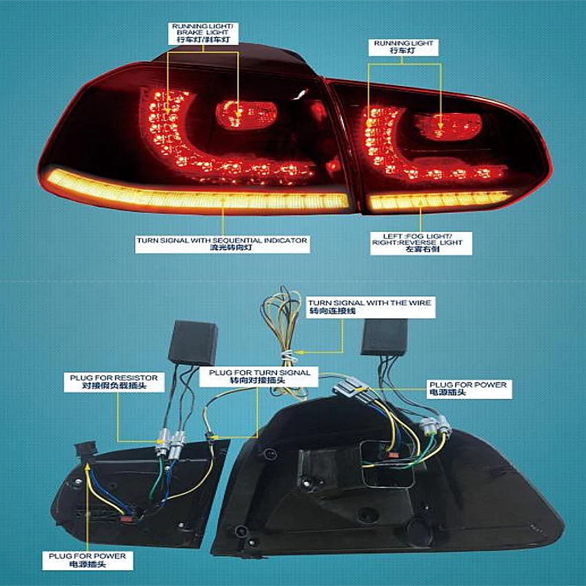 VLAND завод для автомобиля задний свет Golf 6 LED фонарь 2008 2012 2015 Mk6 с движущимся