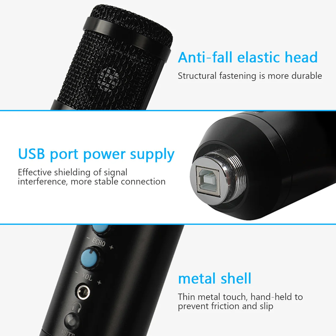 Конденсаторный USB микрофон компьютерный кардиоидный для записи голоса и