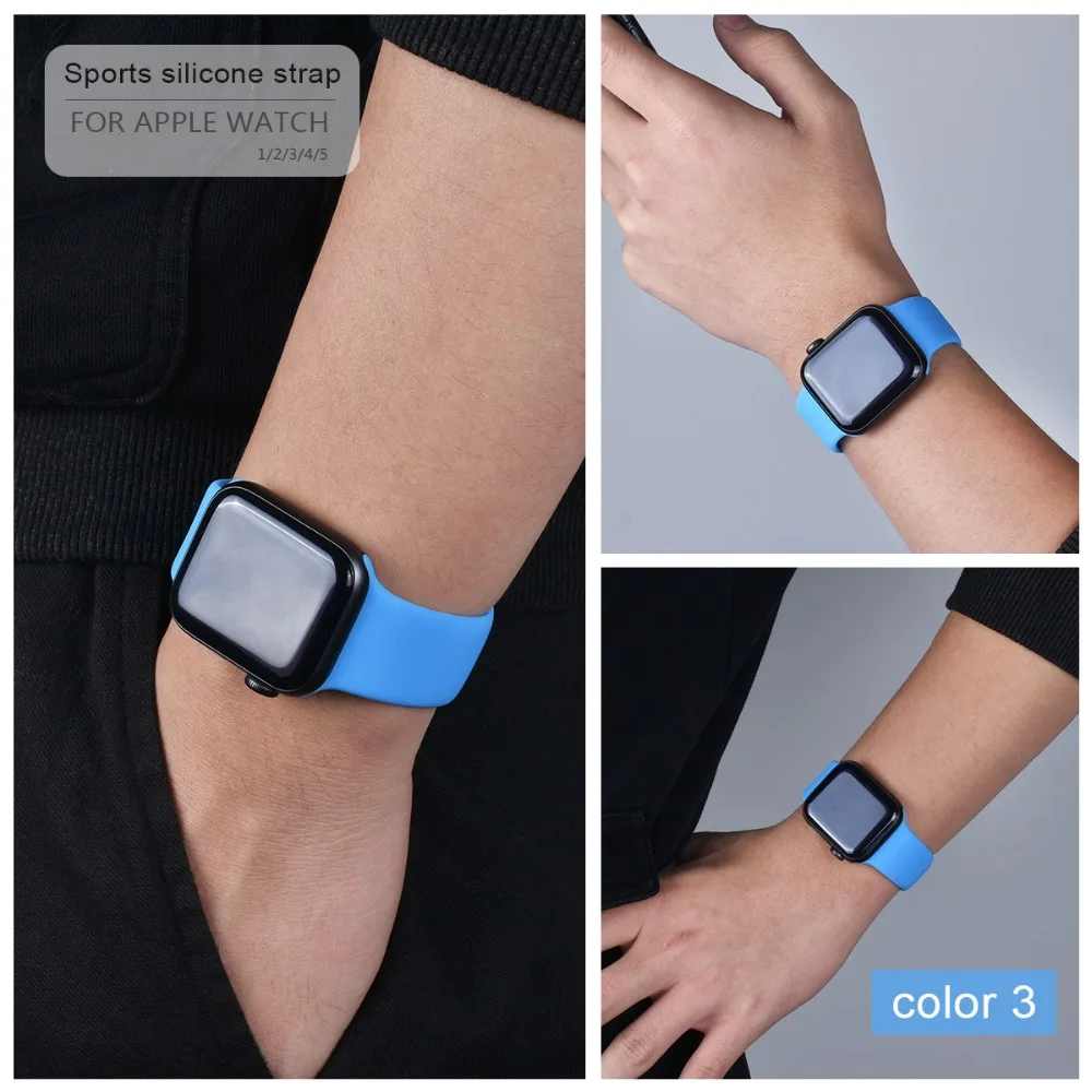 Мягкий силиконовый спортивный ремешок для Apple Watch 5 4 3 2 1 38 мм 42 мм, резиновый ремешок для часов Iwatch series 5 4 40 мм 44 мм
