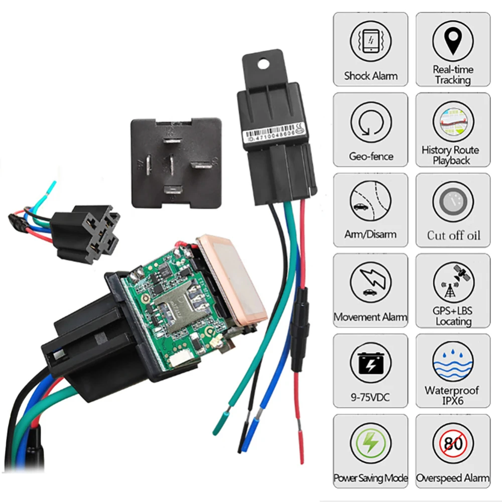 Car Tracking Relay Gps Tracker Device GSM Locator Remote Control Anti-Theft Monitoring Cut Off Oil Power System App | Автомобили и