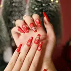 24 шт.корт., рождественские накладные ногти на шпильке, съемные накладные ногти балерины, накладные ногти с полным покрытием, Модный женский инструмент для маникюра