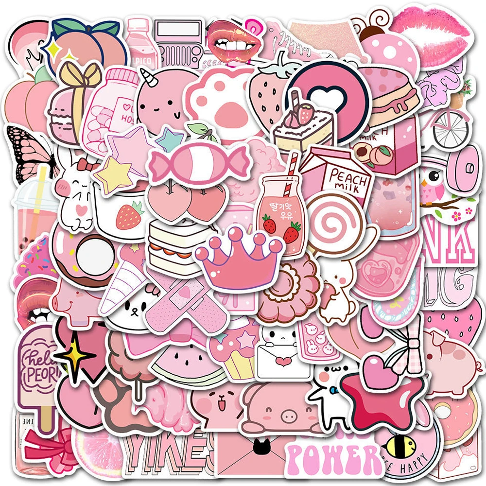 

10/50/100PCS Kawaii Pink VSCO Girls Stickers for Laptop Guitar Phone Graffiti Waterproof Decals Aesthetic Sticker Packs Kid Toys
