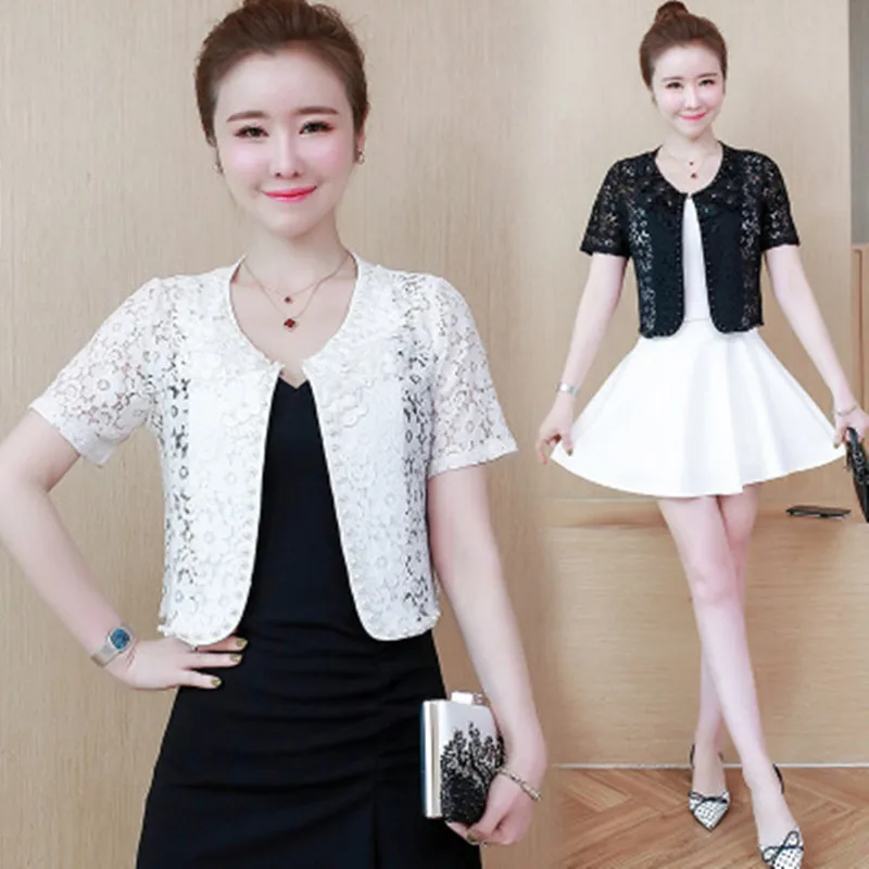 Женская кружевная накидка с коротким рукавом белая/черная прозрачная