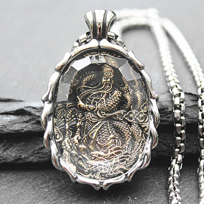 

Retro Domineering Glass Guan Gong Amulet Pendant Men's Necklace Guan Erye Lucky And Evil Spirits Guan Down Jacket Chain