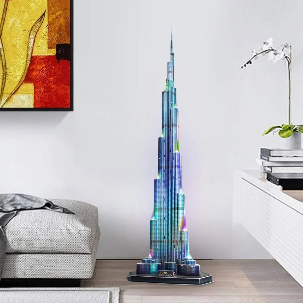 3D Пазлы Burj Khalifafor освещение в ночную архитектуру LED наборы строительных моделей