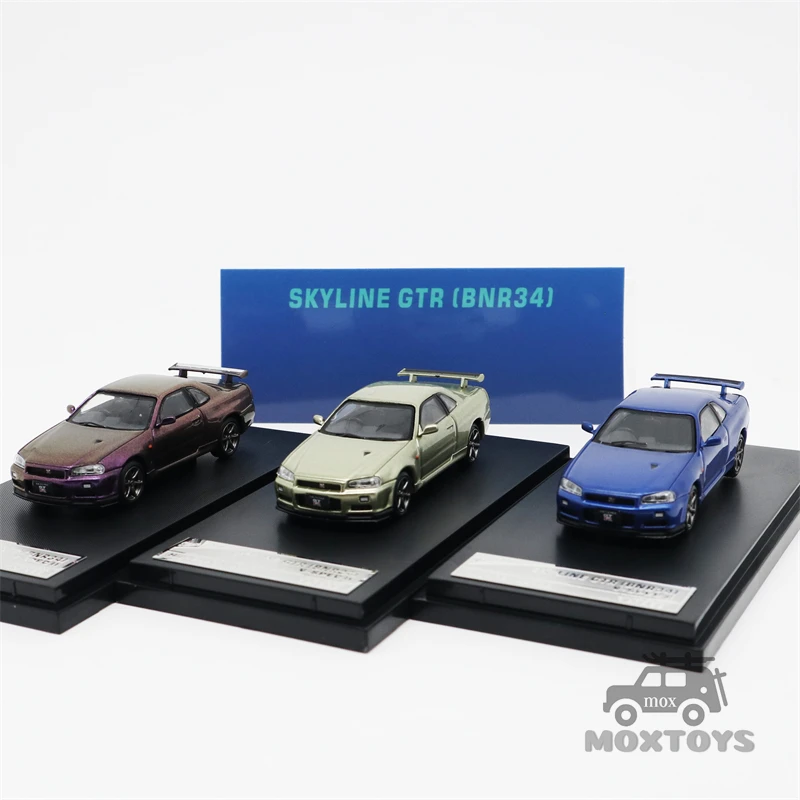 Автомобильная модель автомобиля стойки Hunter 1:64 Nissan Skyline GTR R34 V SPEC II Bayside темно-синяя