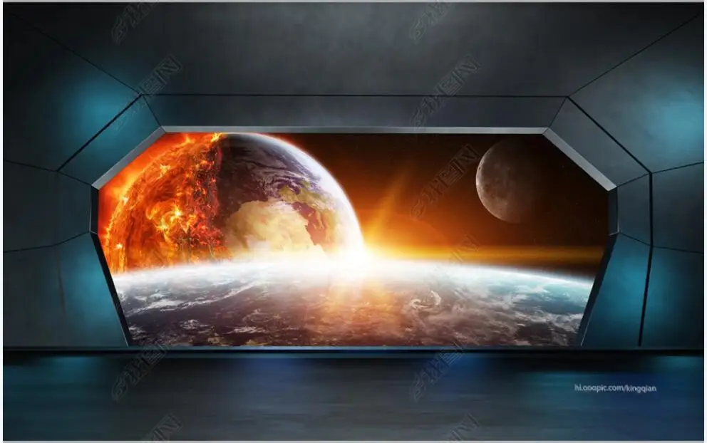 

3d photo wallpaper for walls in rolls custom mural Spaceship window space planet living room home decor 3d panels on the wall