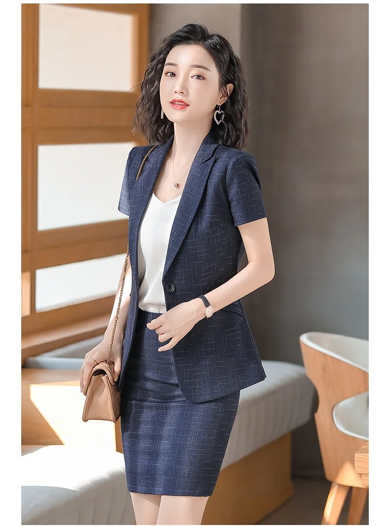 Женский элегантный деловой офисный костюм летний с юбкой для женщин блейзер и
