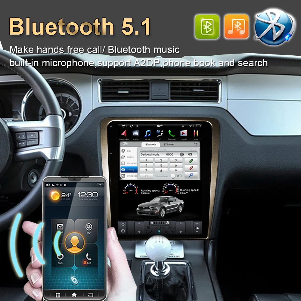 $538.71 Android Car GPS Navigation Tesla Style Vertical Screen for Ford Mustang  2009-2015 Auto Radio Stereo Multimedia Player Head Unit