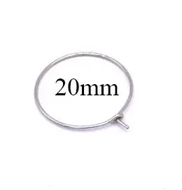 20mm 50 шт./лот, 316L, проволока из нержавеющей стали, серьги-кольца, серебряный тон, круглые 20 мм, 25 мм, 30 мм, пустые круглые серьги-кольца для рукоделия, ювелирные изделия - Окраска металла: 20mm