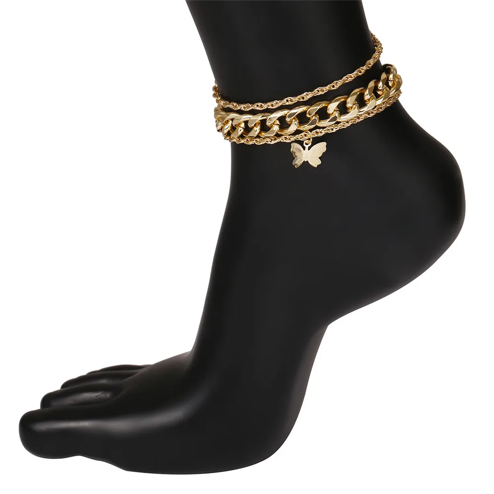 Индивидуальный Золотой кубинский ножной браслет 3 шт./компл. на ногу с бабочкой