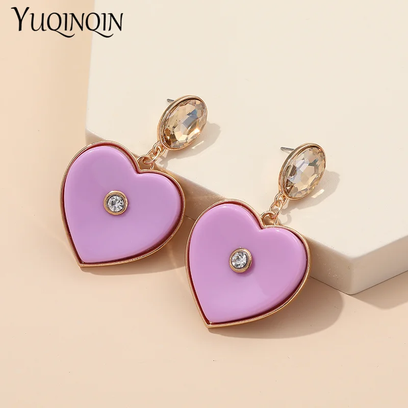 

2021 New Acrylic Heart Drop Earrings for Women Statement Resin Big Cute Dangle Earings For Girls Korean Crystal Fashion Jewelry