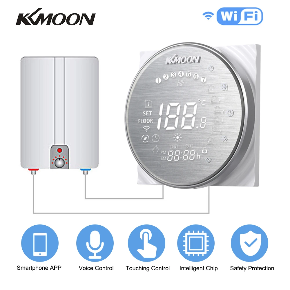 KKmoon, умный цифровой водно-газовый котел, термостат, Wi-Fi, голосовое управление, сенсорный ЖК-дисплей, комнатный контроль температуры