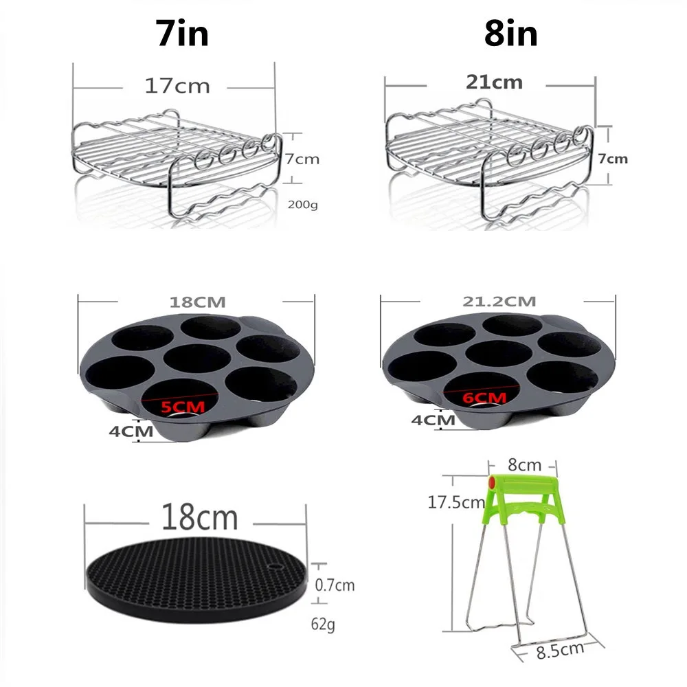 

8pcs/Set 7/8Inches Hight Quality Air Fryer Accessories For Gowise Phillips Cozyna and Secura Fit All Airfryer 3.5QT- 5.8QT