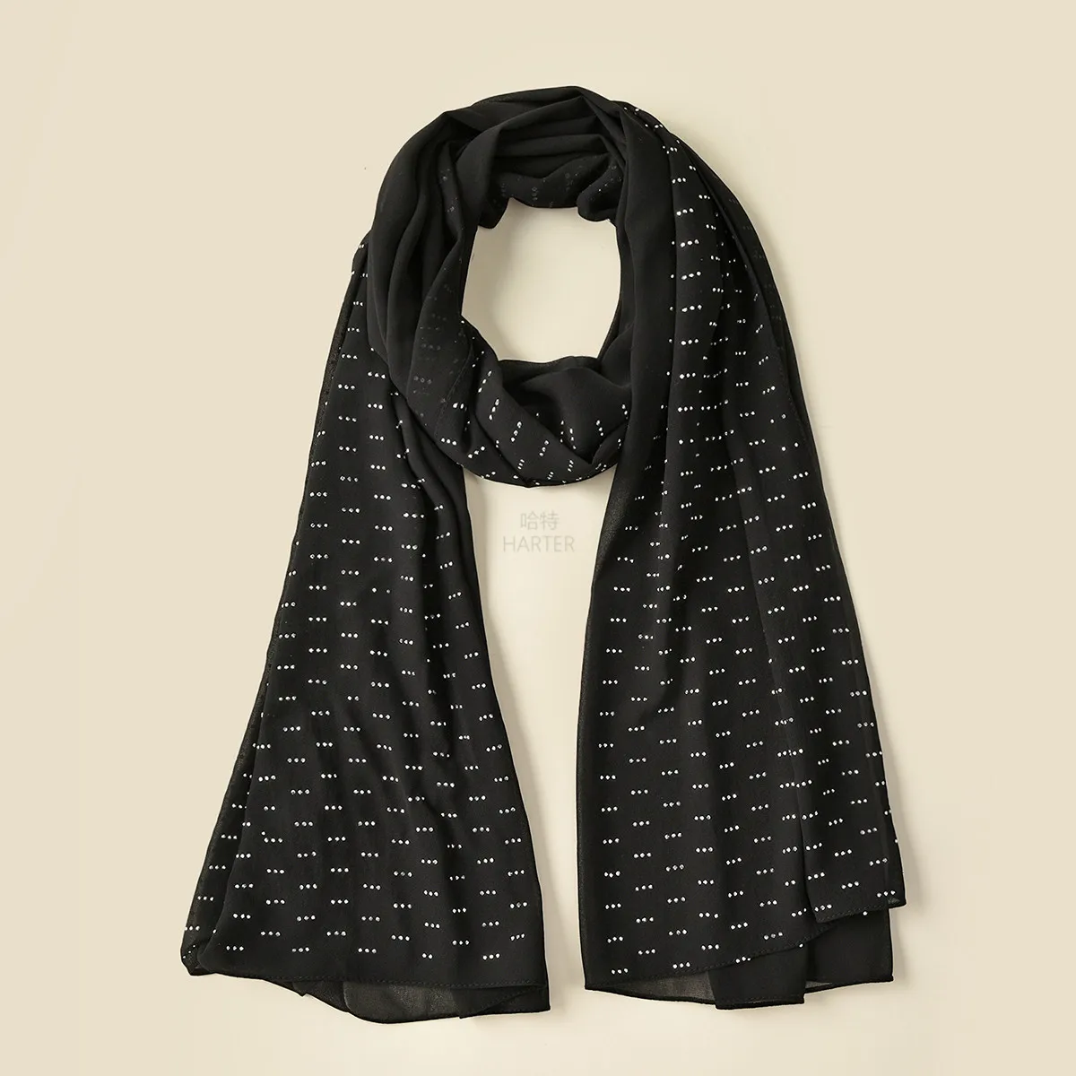 

Hart foreign trade gauze headscarf Malaysian style solid-color long scarf solid-color scarf SQ06-black