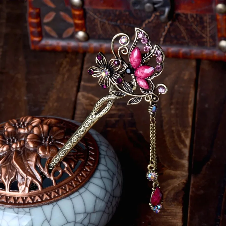 

Vintage Rhinestone Butterfly Hair Stick Sticks Women Hairclip Simplicity Girls Hairpins Hair Sticks Hair Accessories Headwear