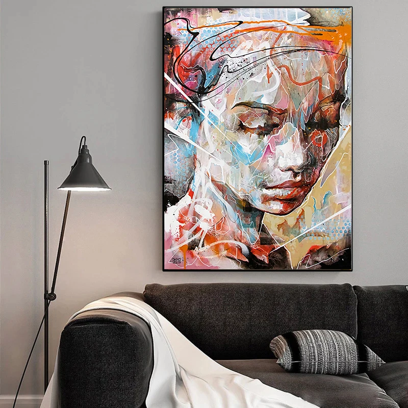 

Modern Abstract Graffiti Female Portrait Poster And Print Canvas Painting Wall Art Picture Living Room Decoration