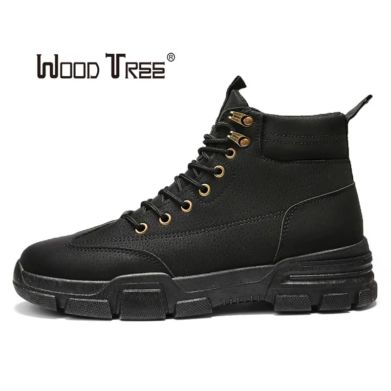 Woodtree Men Martin Leather shoes High Top Fashion Winter Warm Snow Dr. Motorcycle Ankle Boots Couple Unisex Doc boo |