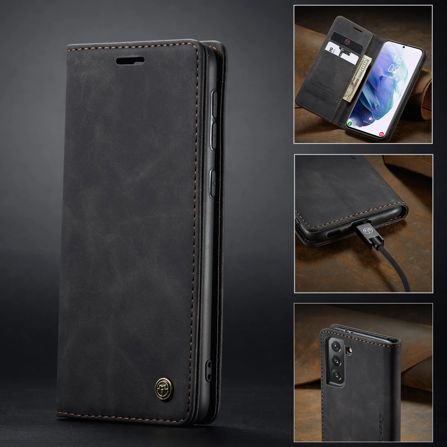 Чехол-бумажник для Samusng Galaxy S21 S20 S10 S9 S8 Note10 Plus Note20 ультратонкий откидной Магнитный