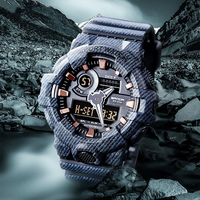 Современные Роскошные мужские часы из денима водонепроницаемые спортивные