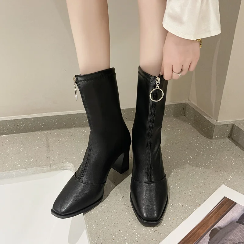 

Женские ботильоны с острым носком, теплые ботинки на высоком каблуке, Осень-зима 2021