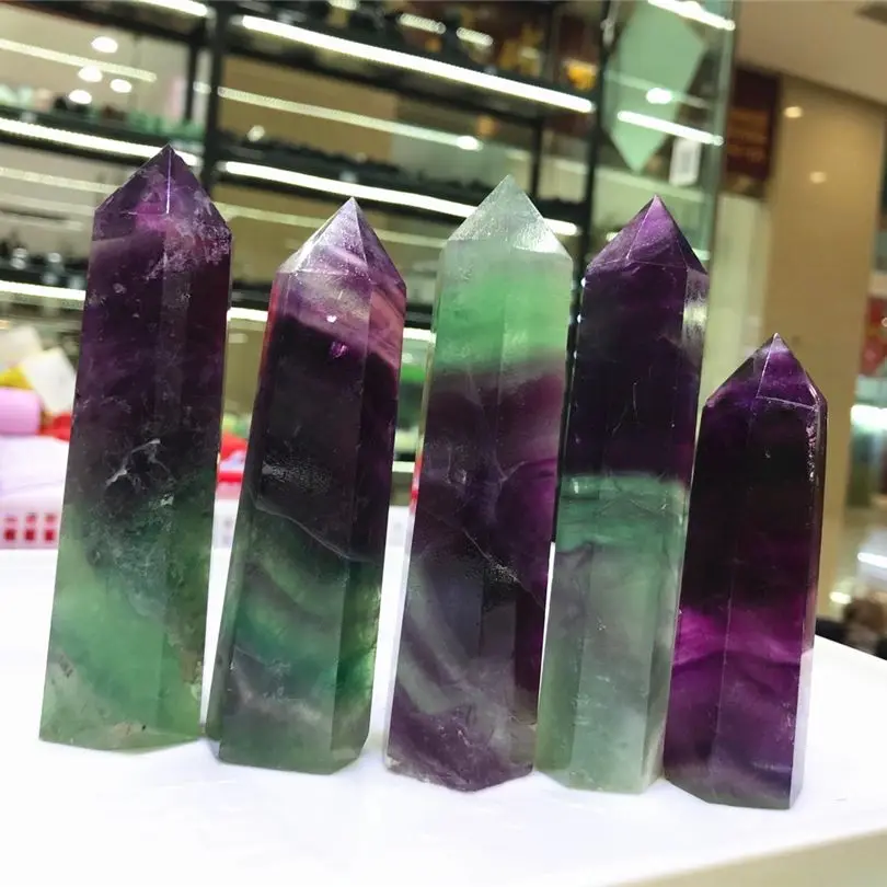 

200G Natural Watermelon Color Fluorite Crystal Wands Polished Obelisk Points Mineral Specimens Precious Stone Healing Decoration