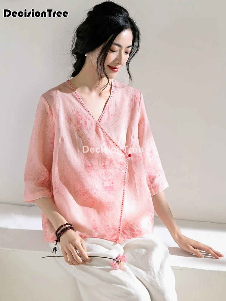 

2022 women flower printed tops tang costume chinese style v neck shirts traditional qipao cheongsam blouse for lady blouse