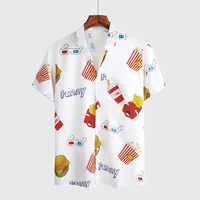camisa masculina summer shorts sleeve casual shirt fashion hamburger printing turn down collar slim fit shirt for mens clothing