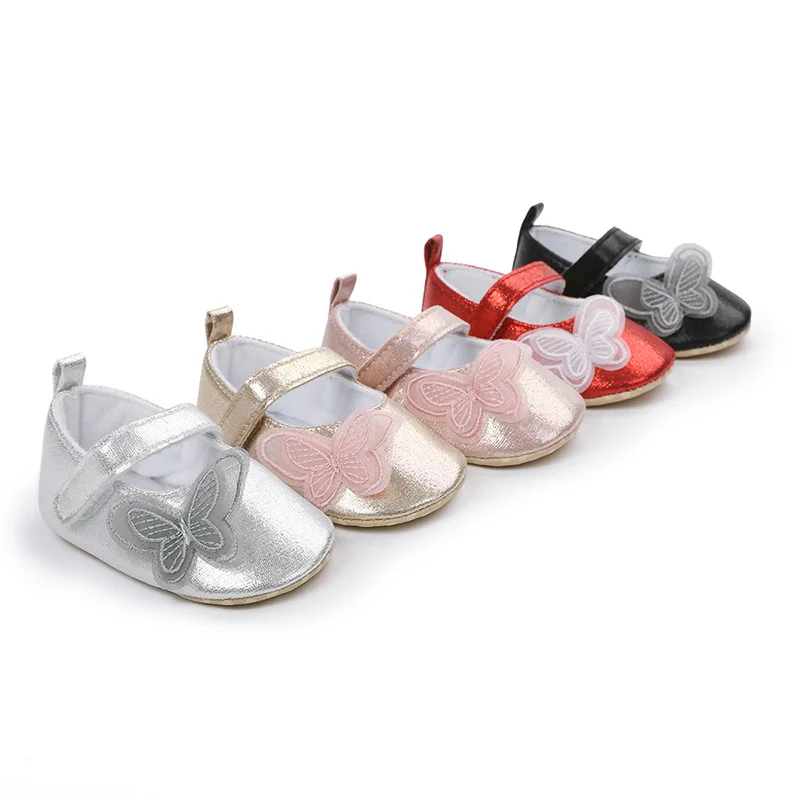 

New Princess Shoes 0-6-12 Months Butterfly Decoration Solid Color Antiskid Baby Walking Shoes