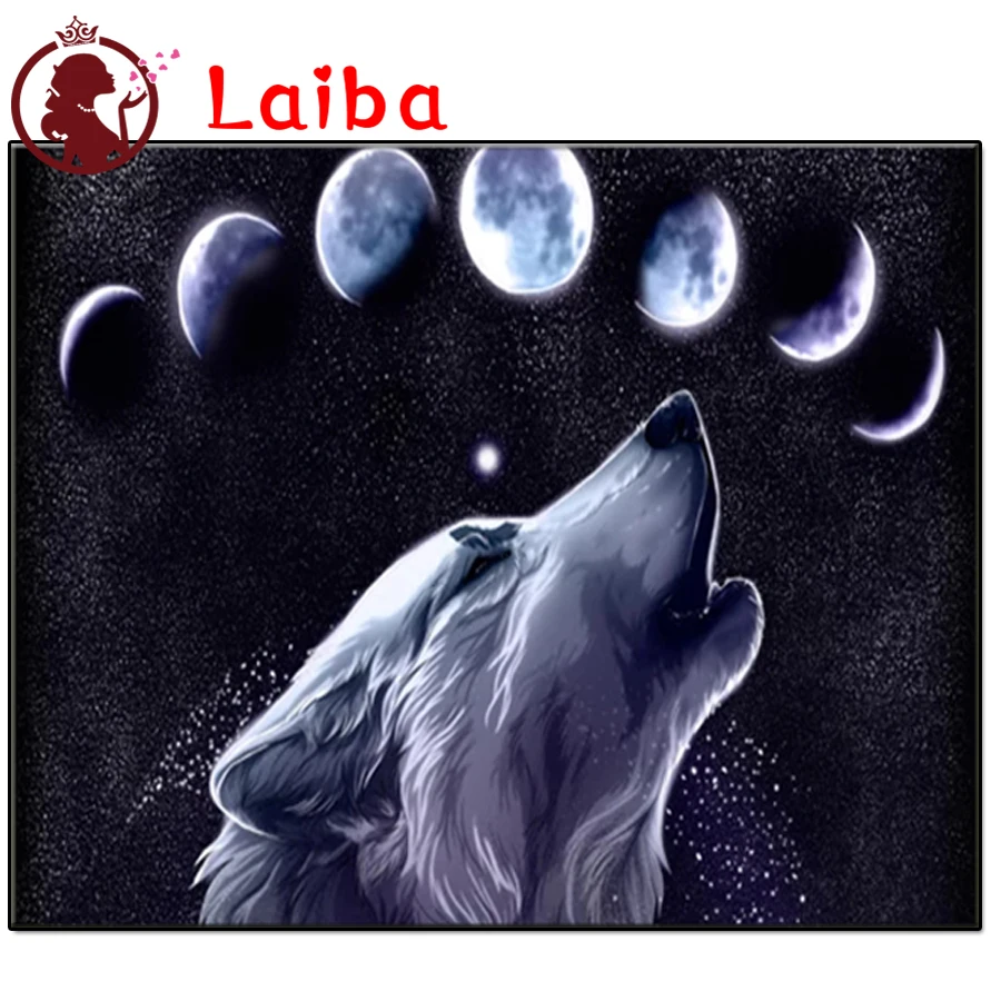 

Алмазная вышивка Волк и Луна Алмазная мозаика алмазов картина камни в форме ромба круглый Алмазная вышивка крестиком Стразы фотографии