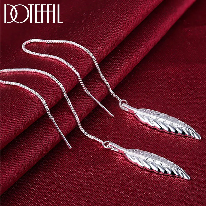

DOTEFFIL 925 Sterling Silver Ear Line Leaf Drop Earrings Charm Women Jewelry Fashion Wedding Engagement Party Gift