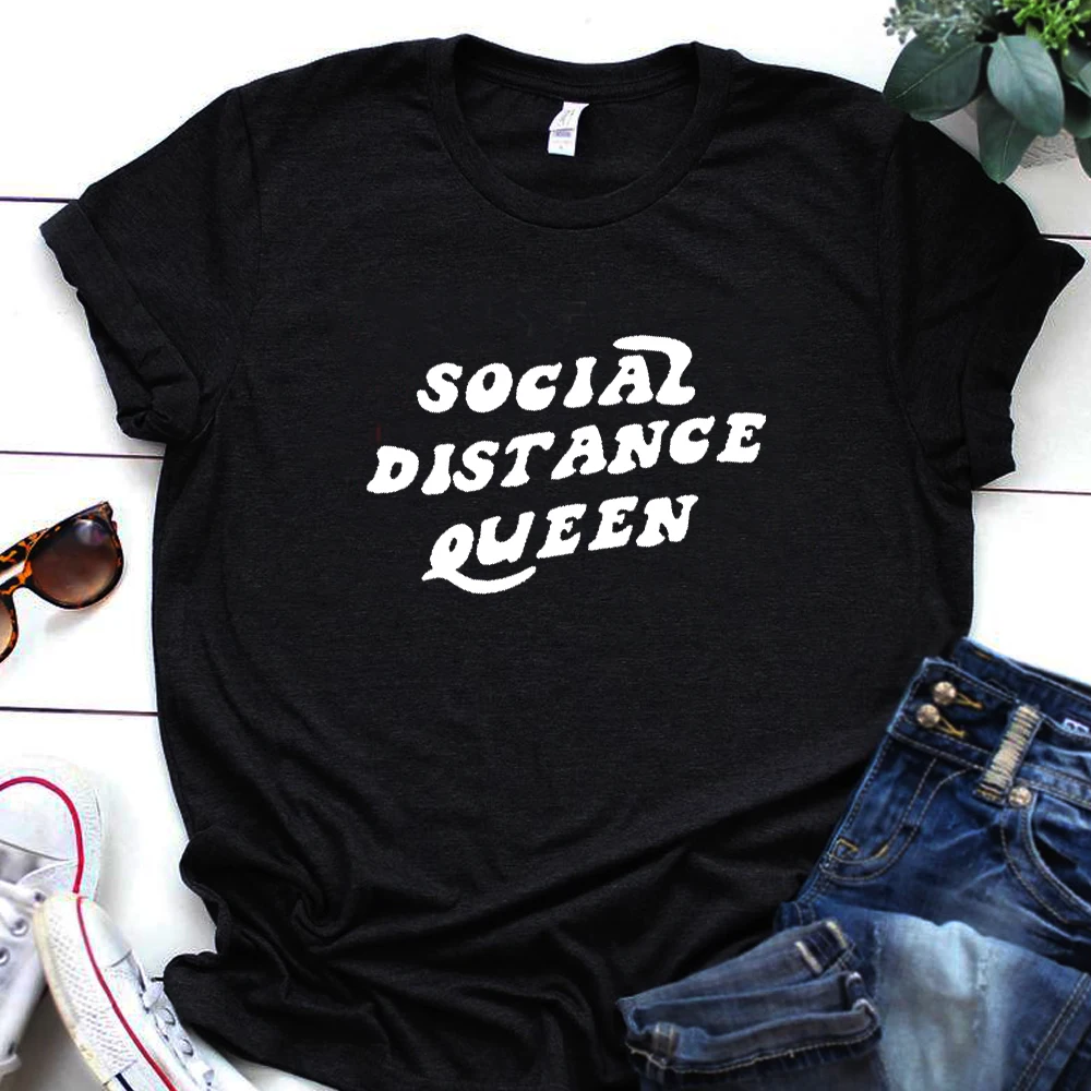 

Social Distance Queen Summer Tshirt Funny Graphic Women Shirts Introvert Self Quarantine Shirt Cotton Harajuku Tee Dropshipping