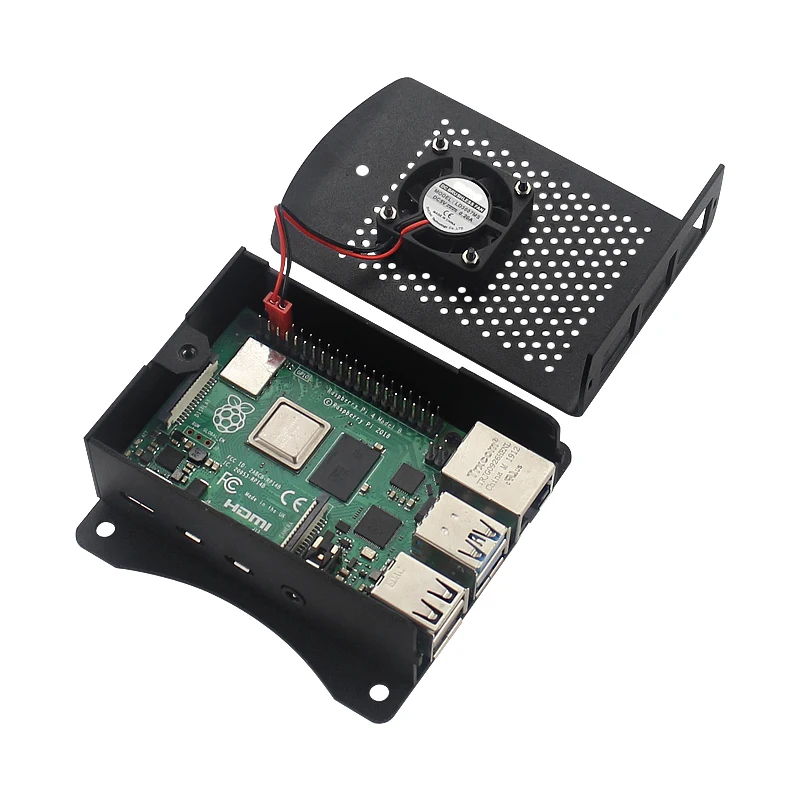 Фото Чехол для Raspberry Pi 4 из алюминиевого сплава, футляр с подвесным кронштейном, поддержка вентилятора охлаждения, отвертка для Raspberry Pi 4, Модель B №2