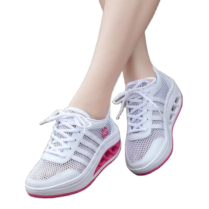 

2021 Summer New White Shoes Women's Breathable Running Sneakers Mesh Rocking Shoes Platform Casual Women's Shoes
