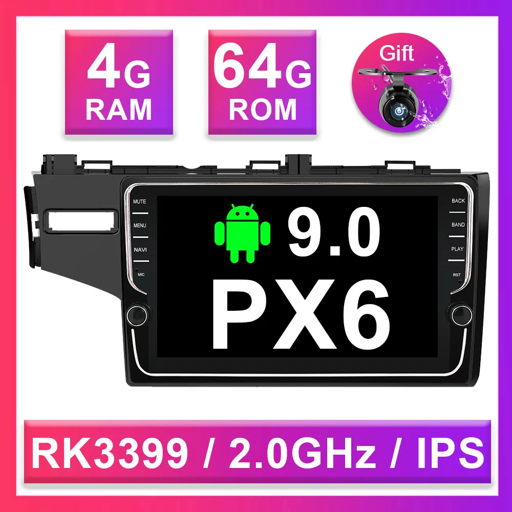 4G 64G PX6 Eunavi 2 din " Android 9 Автомобильный мультимедийный Авто Радио стерео для HONDA JAZZ FIT правый руль gps 4G+ 64G без dvd bt - Цвет: 4G 64G PX6