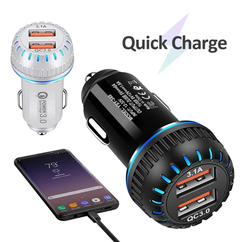Автомобильное зарядное устройство Mini QC3.0 быстрое с двумя светодиодами USB 3 1 а для
