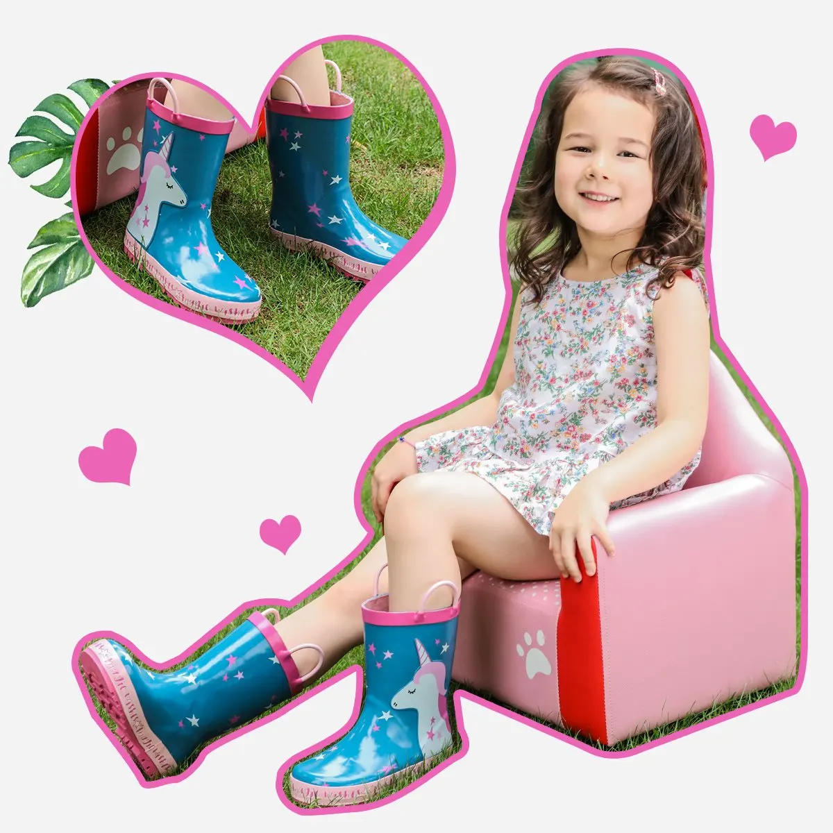 Непромокаемые резиновые сапоги для девочек KushyShoo детские с милым принтом