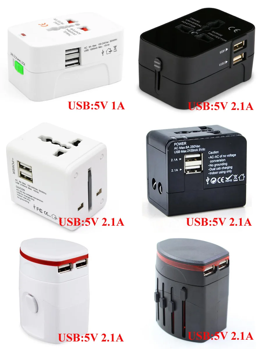 

Black White Copper Dual USB 5V 2.1A Port global Universal Travel Adapter plug socket converter for AU US UK EU