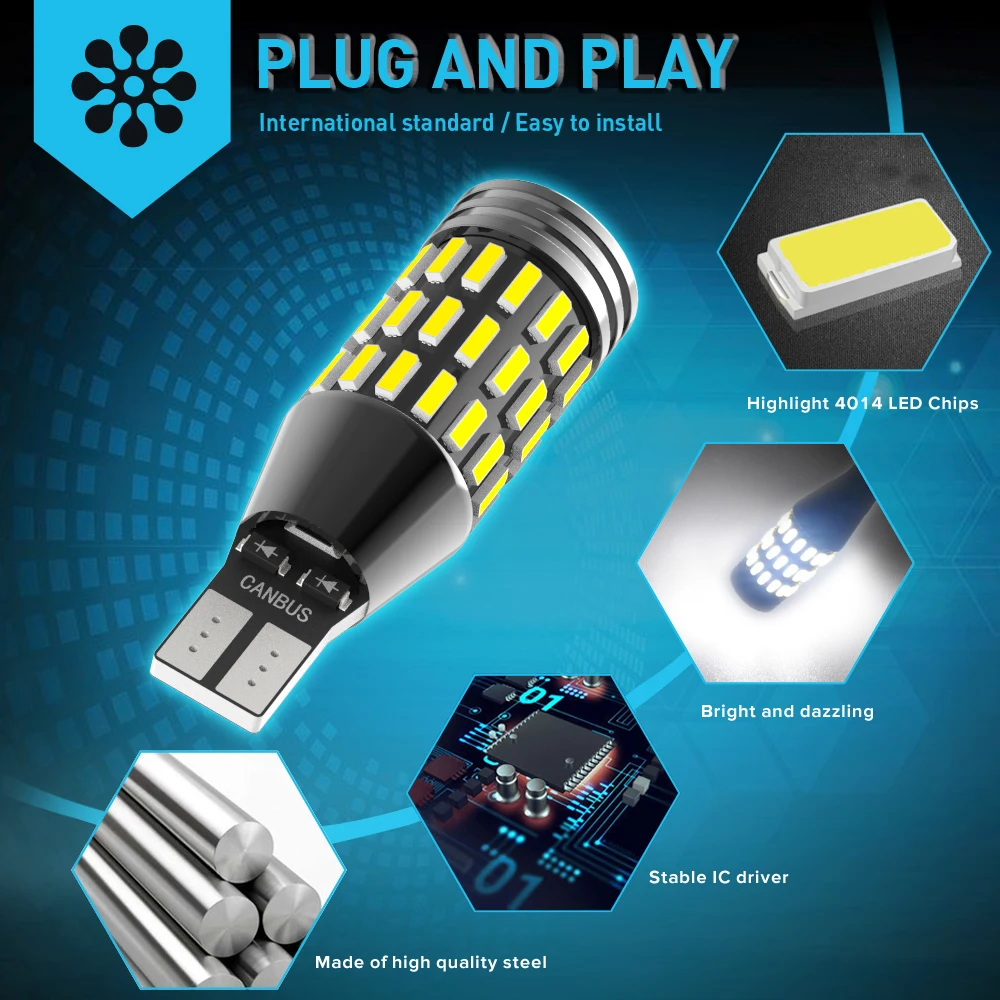 Комплект светодиодсветодиодный ламп T15 W16W 921 912 Canbus без ошибок лампа 4014 51SMD
