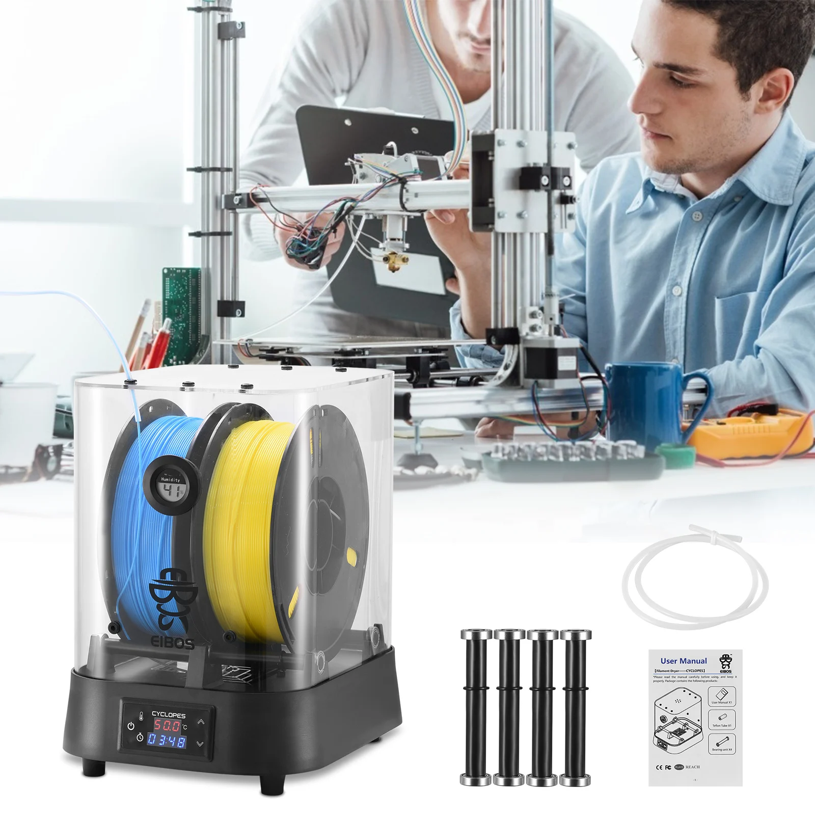 

Нагреватель EIBOS PTC, коробка для сушки наполнителя для 3d-печати, 110-220 В, 100 Вт, в режиме реального времени, влажность, монит, большая коробка для ...