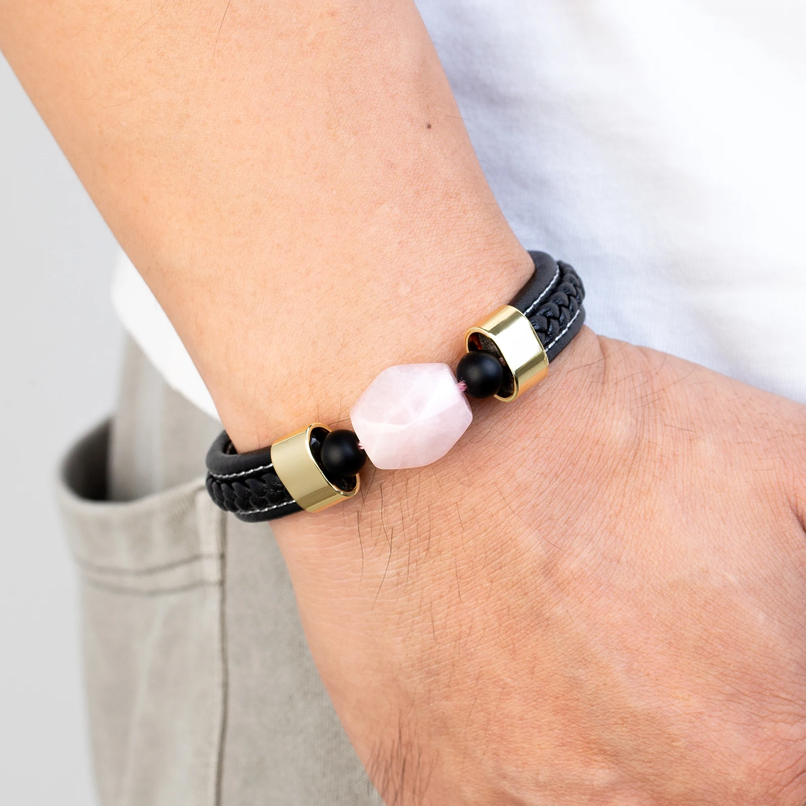 Элегантный и модный бриллиантовый натуральный розовый кристалл для мужчин